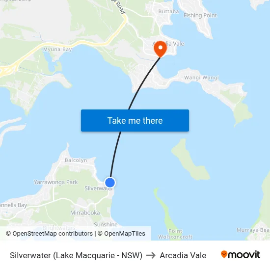 Silverwater (Lake Macquarie - NSW) to Arcadia Vale map
