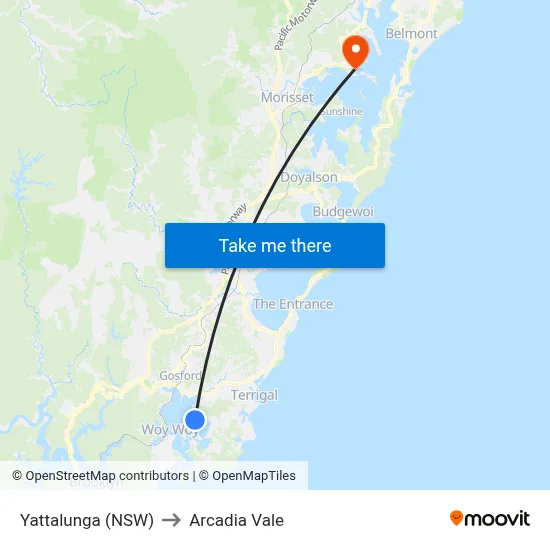 Yattalunga (NSW) to Arcadia Vale map
