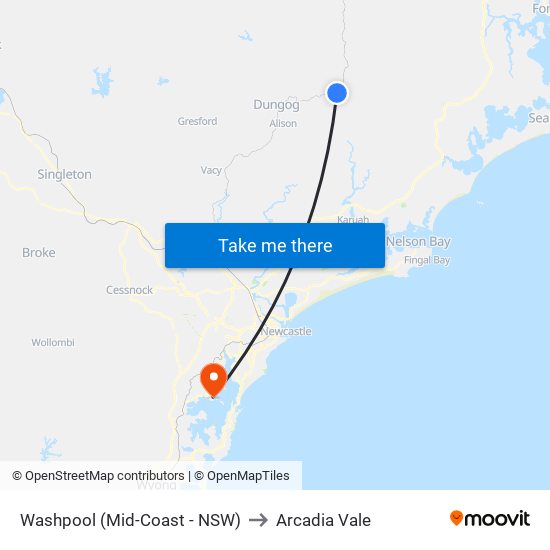 Washpool (Mid-Coast - NSW) to Arcadia Vale map