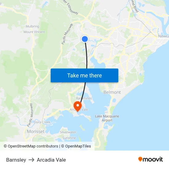 Barnsley to Arcadia Vale map
