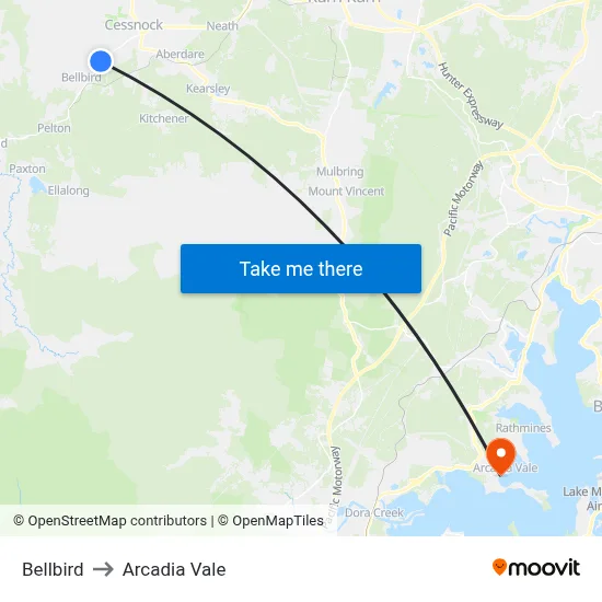 Bellbird to Arcadia Vale map