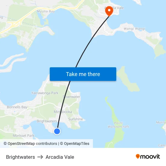 Brightwaters to Arcadia Vale map