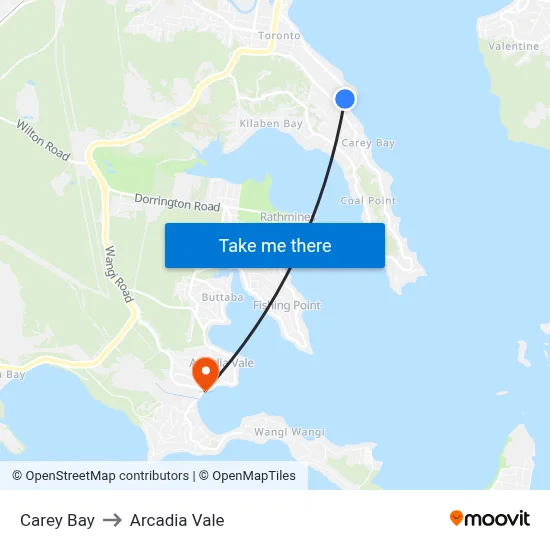 Carey Bay to Arcadia Vale map