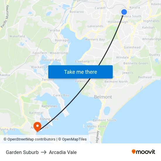 Garden Suburb to Arcadia Vale map