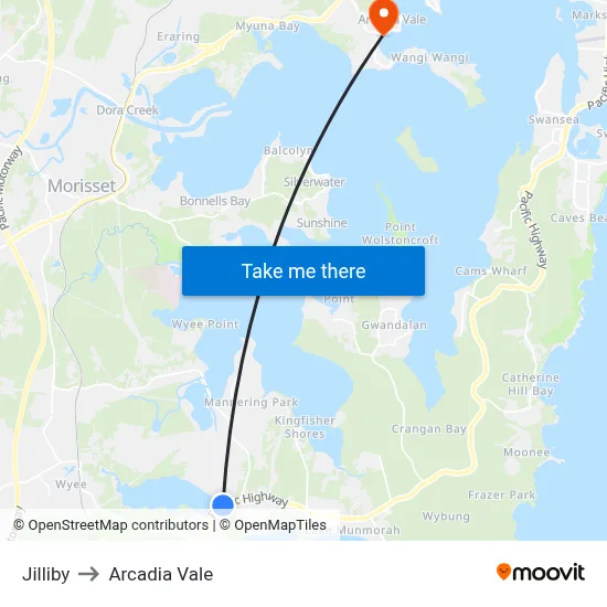 Jilliby to Arcadia Vale map