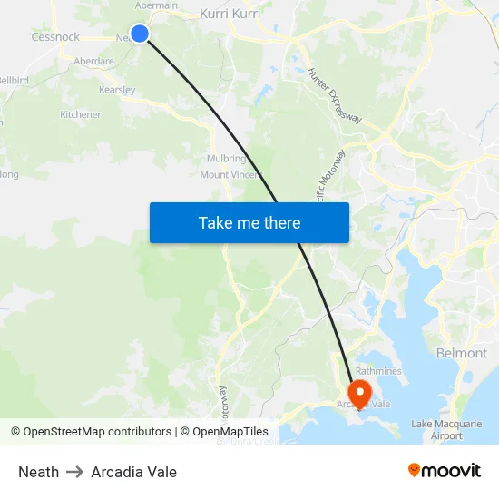Neath to Arcadia Vale map