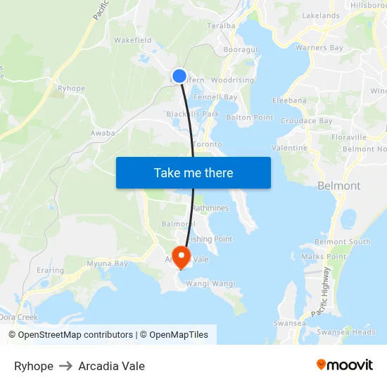Ryhope to Arcadia Vale map