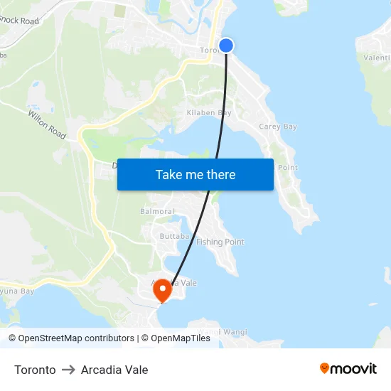 Toronto to Arcadia Vale map