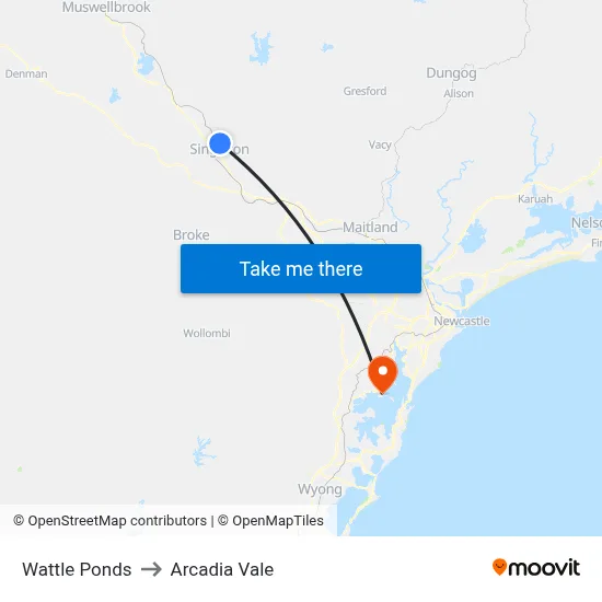 Wattle Ponds to Arcadia Vale map
