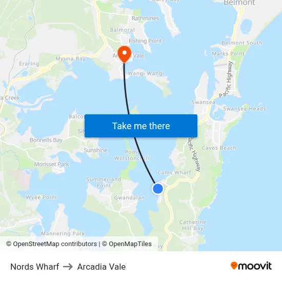 Nords Wharf to Arcadia Vale map