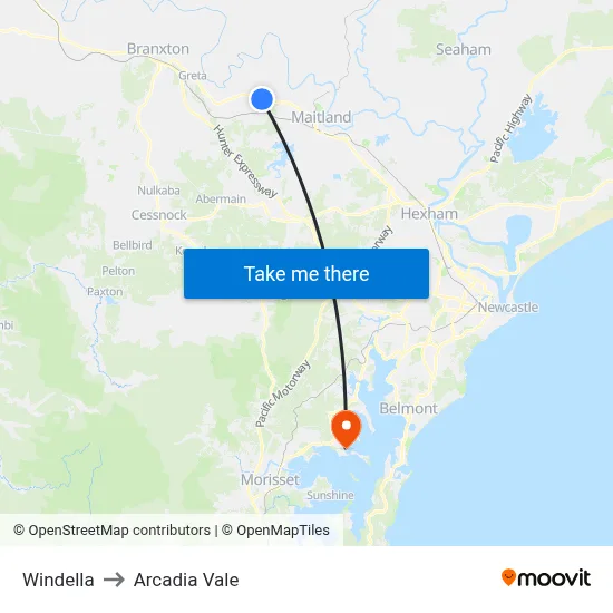 Windella to Arcadia Vale map