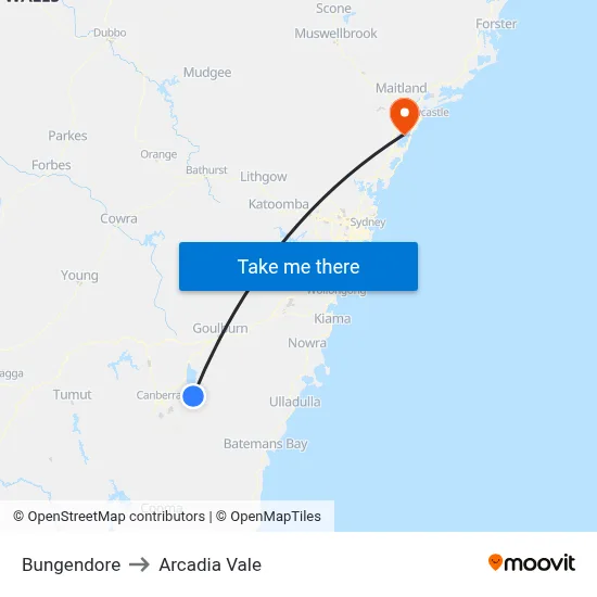 Bungendore to Arcadia Vale map