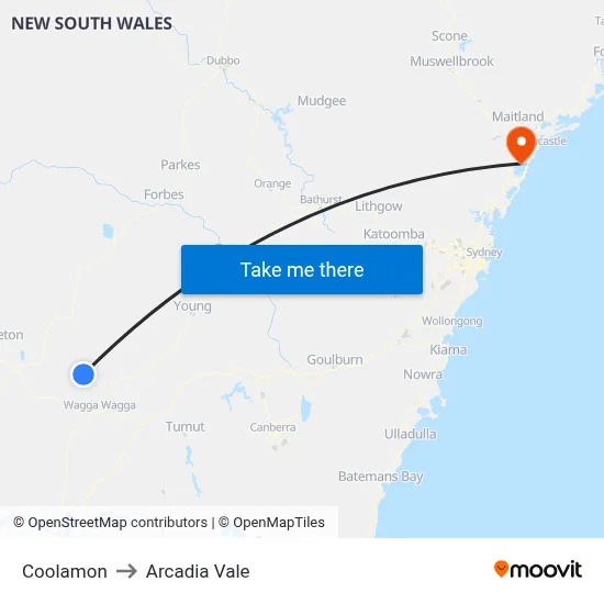Coolamon to Arcadia Vale map