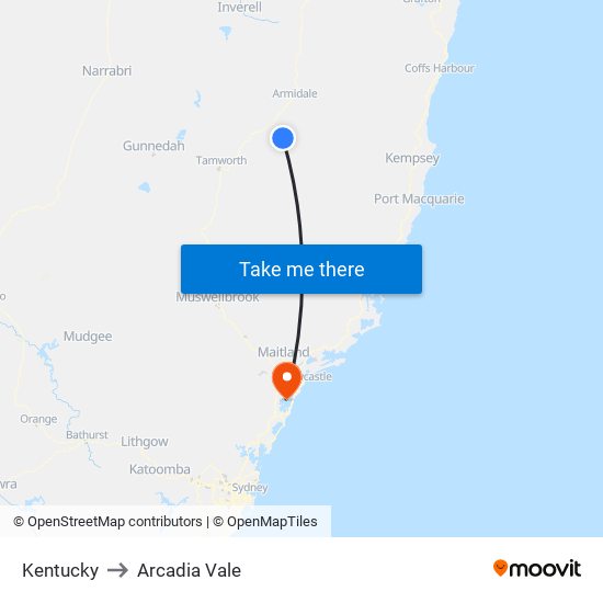 Kentucky to Arcadia Vale map