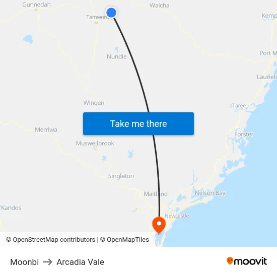 Moonbi to Arcadia Vale map