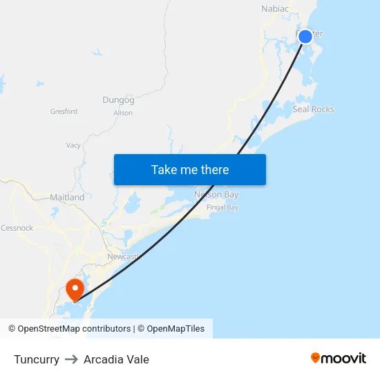 Tuncurry to Arcadia Vale map
