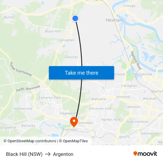 Black Hill (NSW) to Argenton map