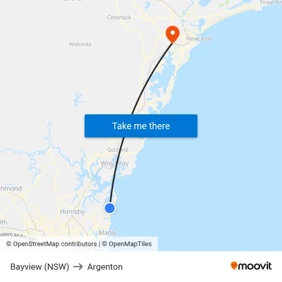 Bayview (NSW) to Argenton map