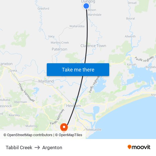 Tabbil Creek to Argenton map