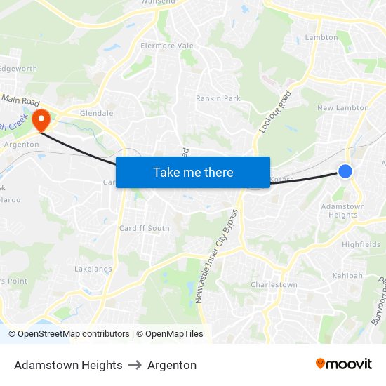 Adamstown Heights to Argenton map