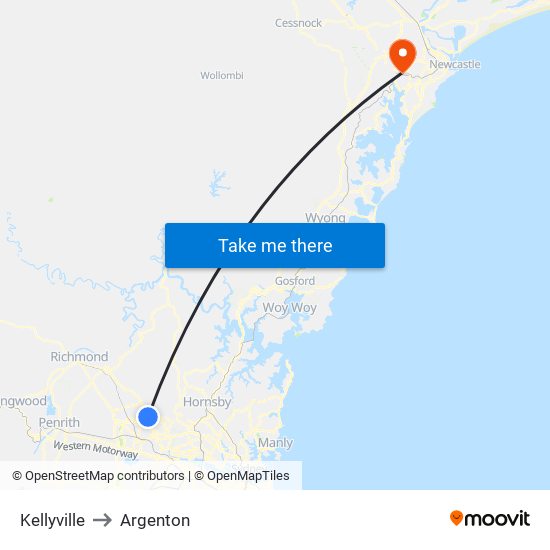 Kellyville to Argenton map