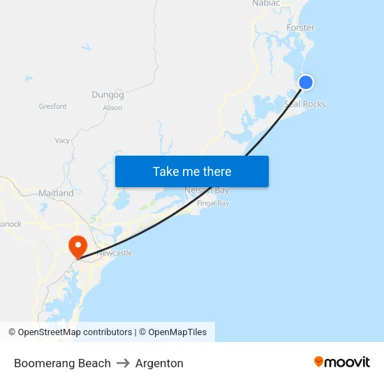 Boomerang Beach to Argenton map