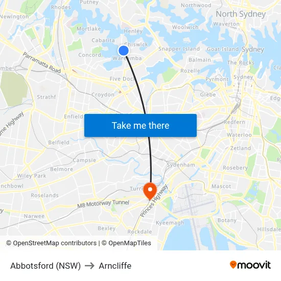 Abbotsford (NSW) to Arncliffe map