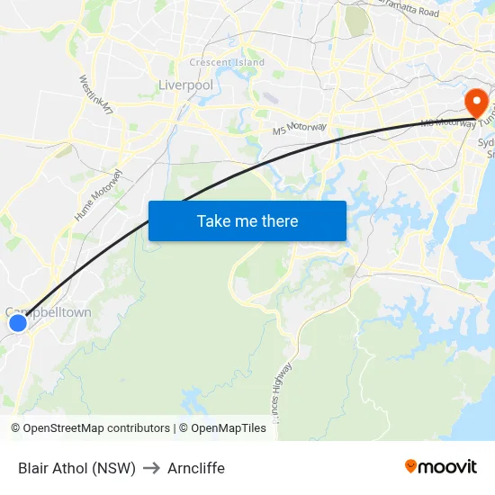 Blair Athol (NSW) to Arncliffe map