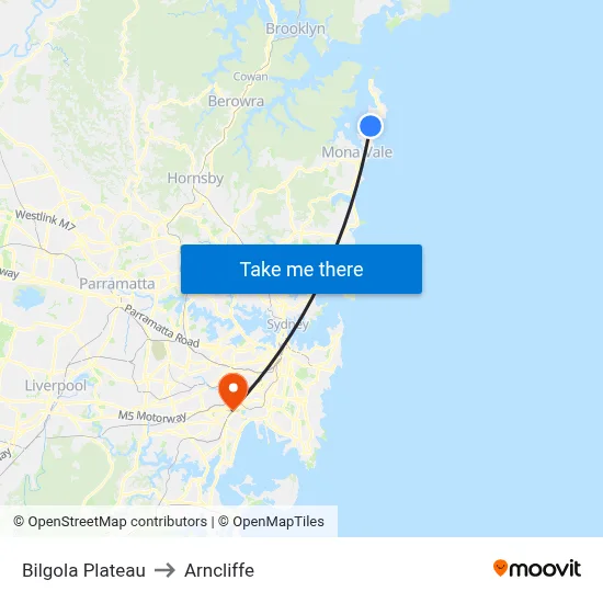 Bilgola Plateau to Arncliffe map