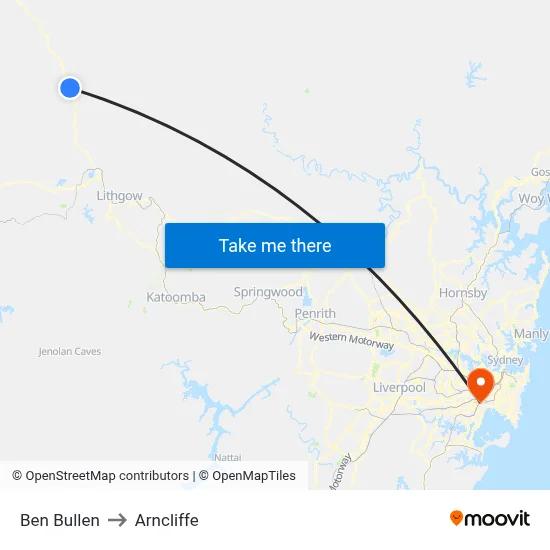 Ben Bullen to Arncliffe map