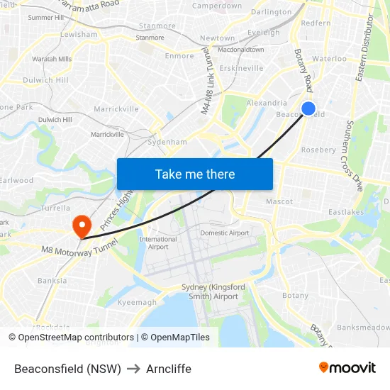 Beaconsfield (NSW) to Arncliffe map