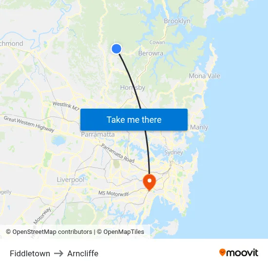 Fiddletown to Arncliffe map