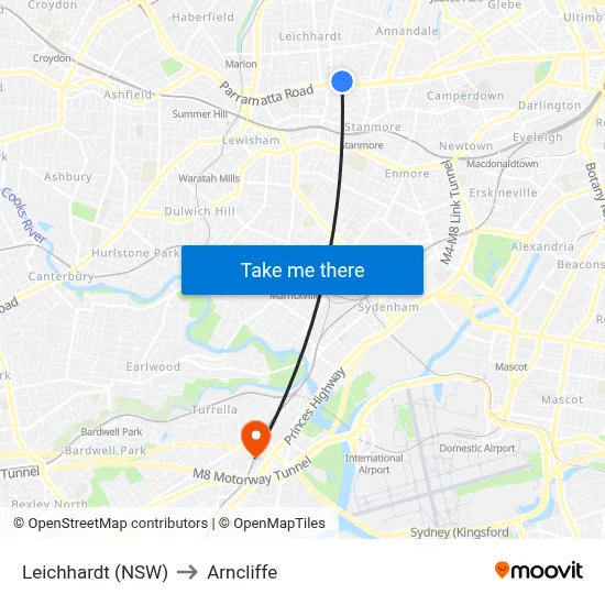 Leichhardt (NSW) to Arncliffe map