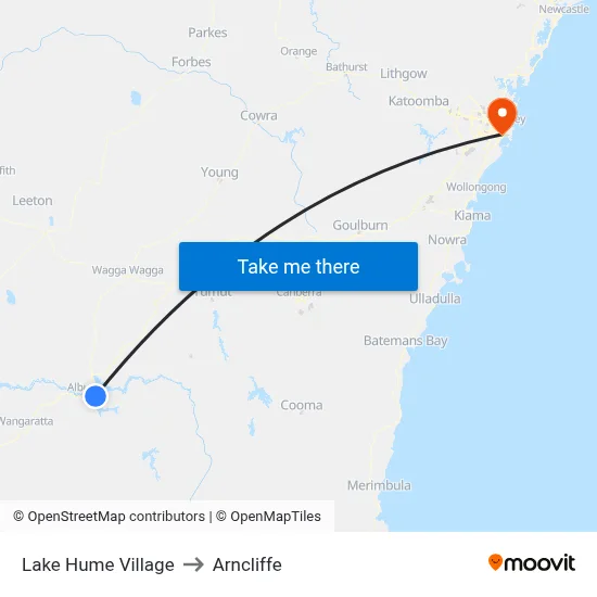 Lake Hume Village to Arncliffe map
