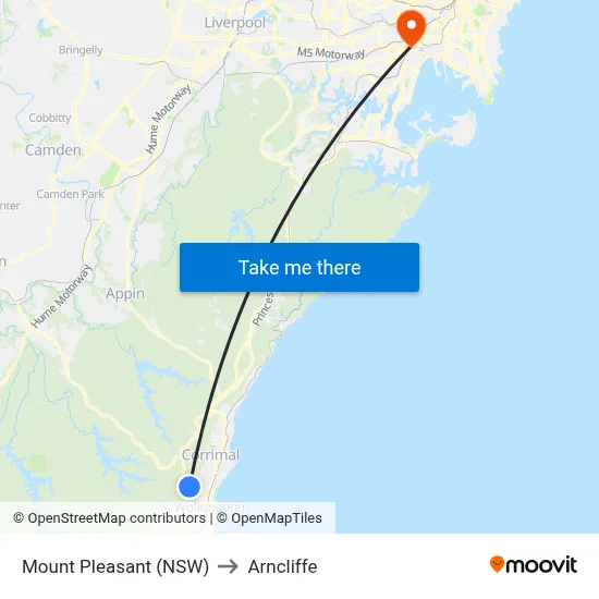 Mount Pleasant (NSW) to Arncliffe map