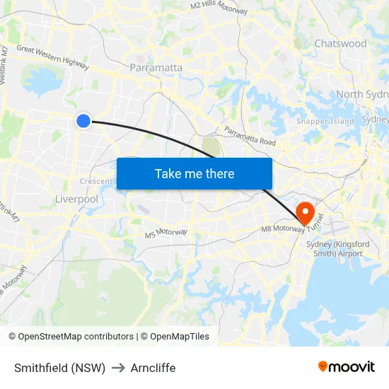 Smithfield (NSW) to Arncliffe map