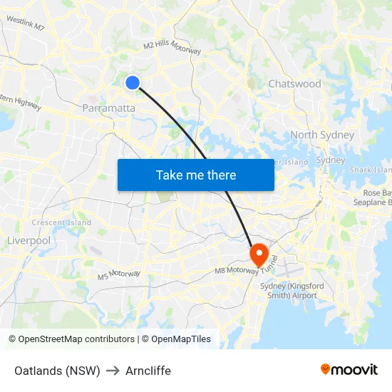 Oatlands (NSW) to Arncliffe map