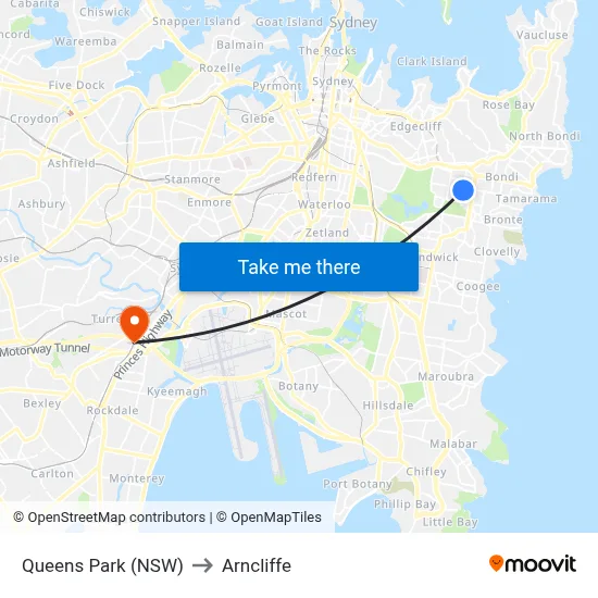 Queens Park (NSW) to Arncliffe map