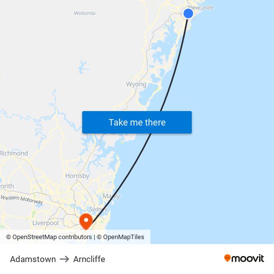 Adamstown to Arncliffe map