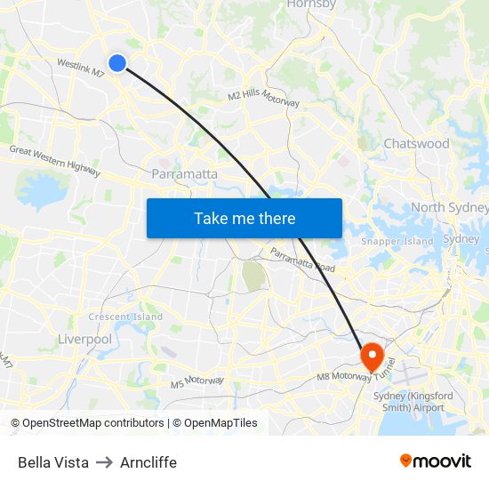 Bella Vista to Arncliffe map