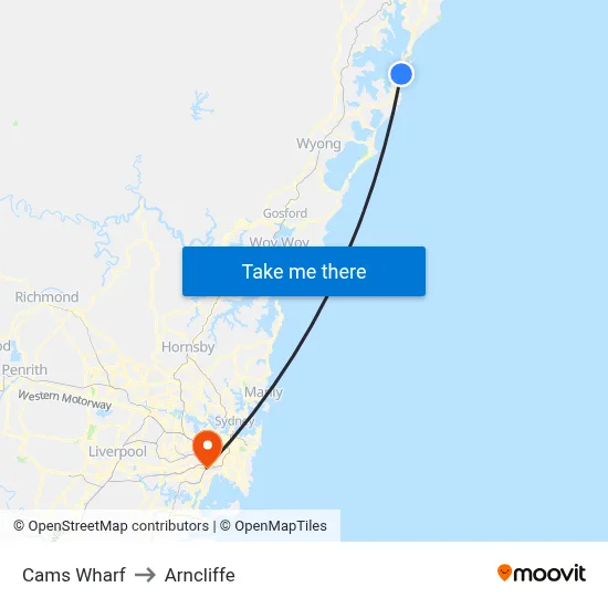Cams Wharf to Arncliffe map