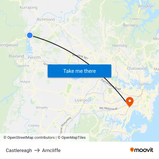 Castlereagh to Arncliffe map