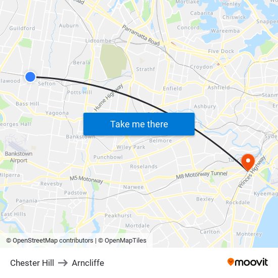 Chester Hill to Arncliffe map