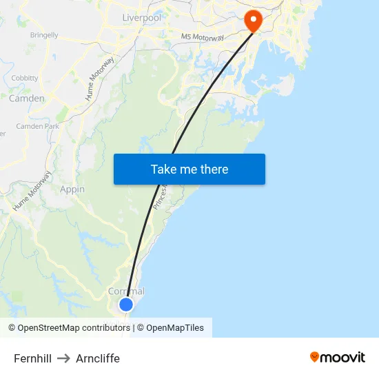 Fernhill to Arncliffe map
