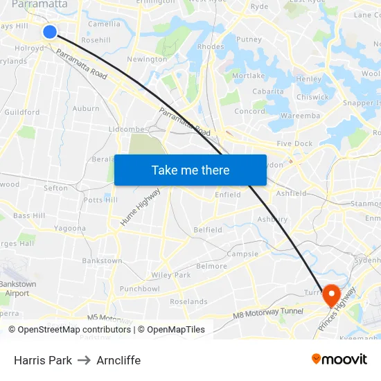 Harris Park to Arncliffe map