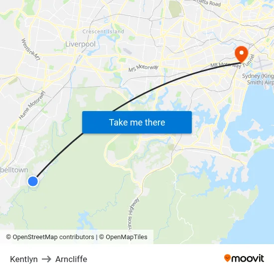 Kentlyn to Arncliffe map