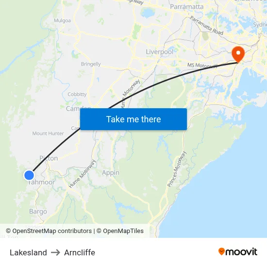 Lakesland to Arncliffe map