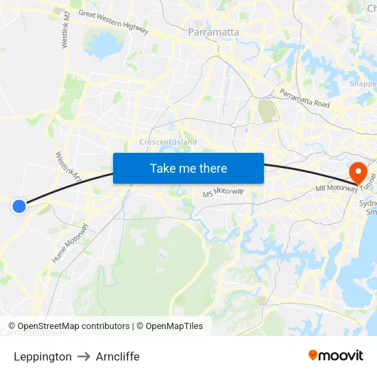 Leppington to Arncliffe map