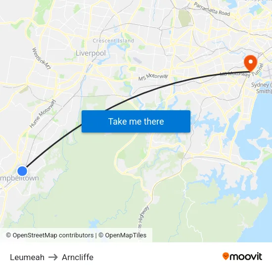 Leumeah to Arncliffe map
