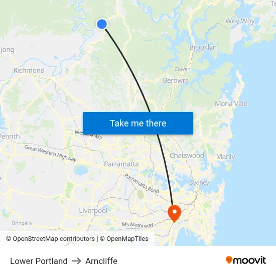 Lower Portland to Arncliffe map
